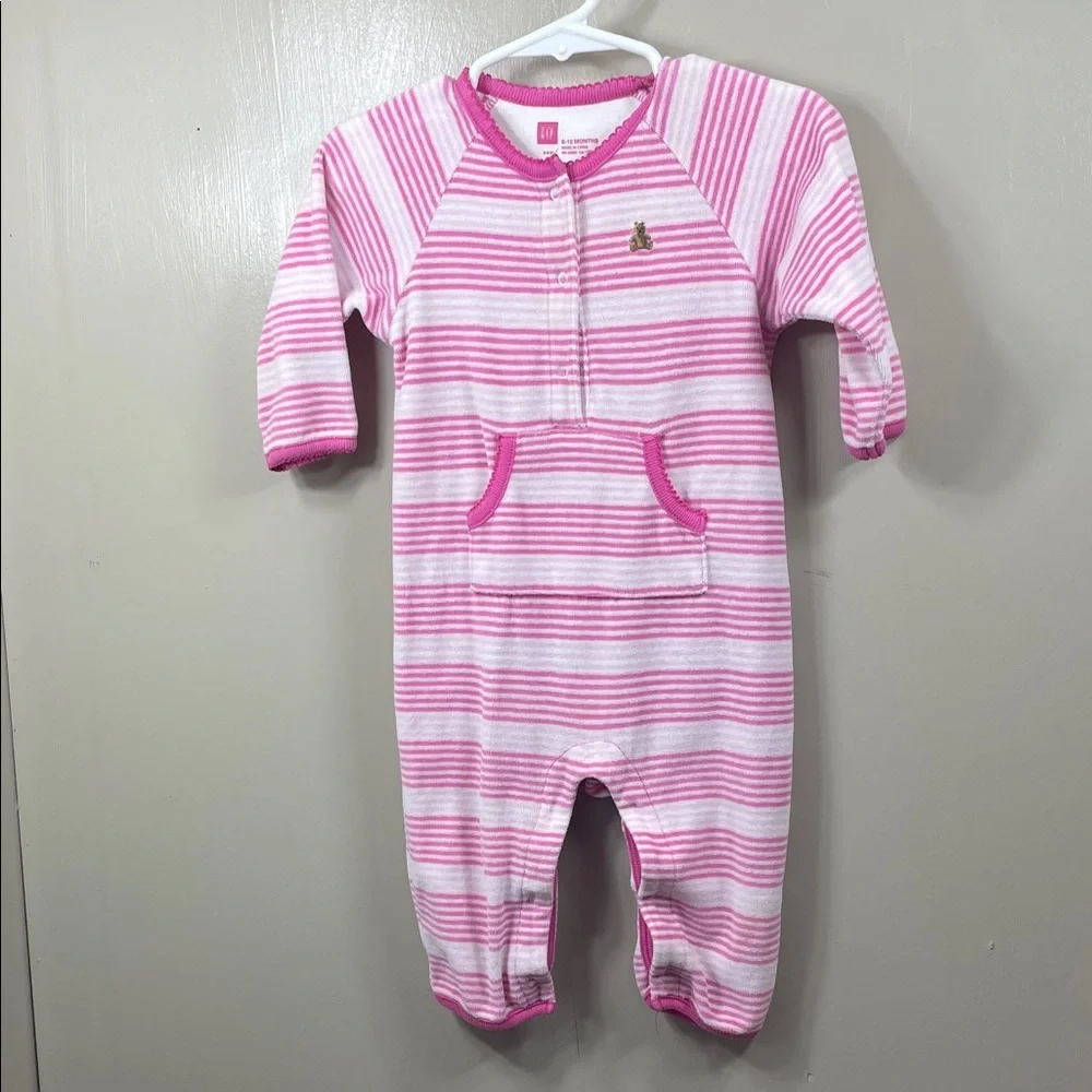 GAP Pink & White Striped Baby One-Piece Footie 6-12 M